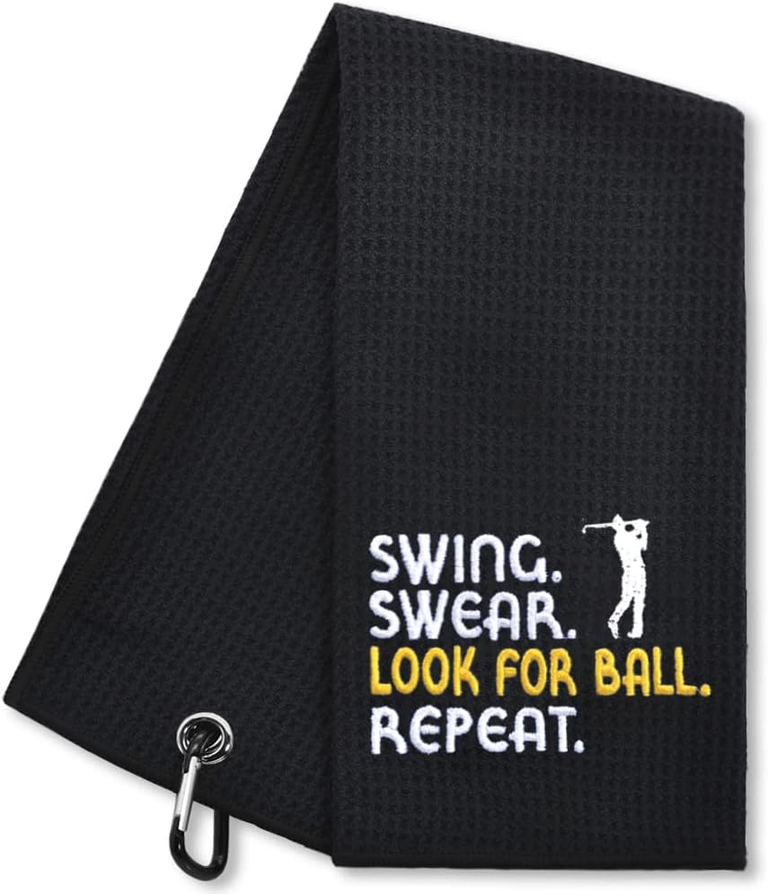 Hafhue Swing Swear Look for Ball Repeat Funny Golf Towel