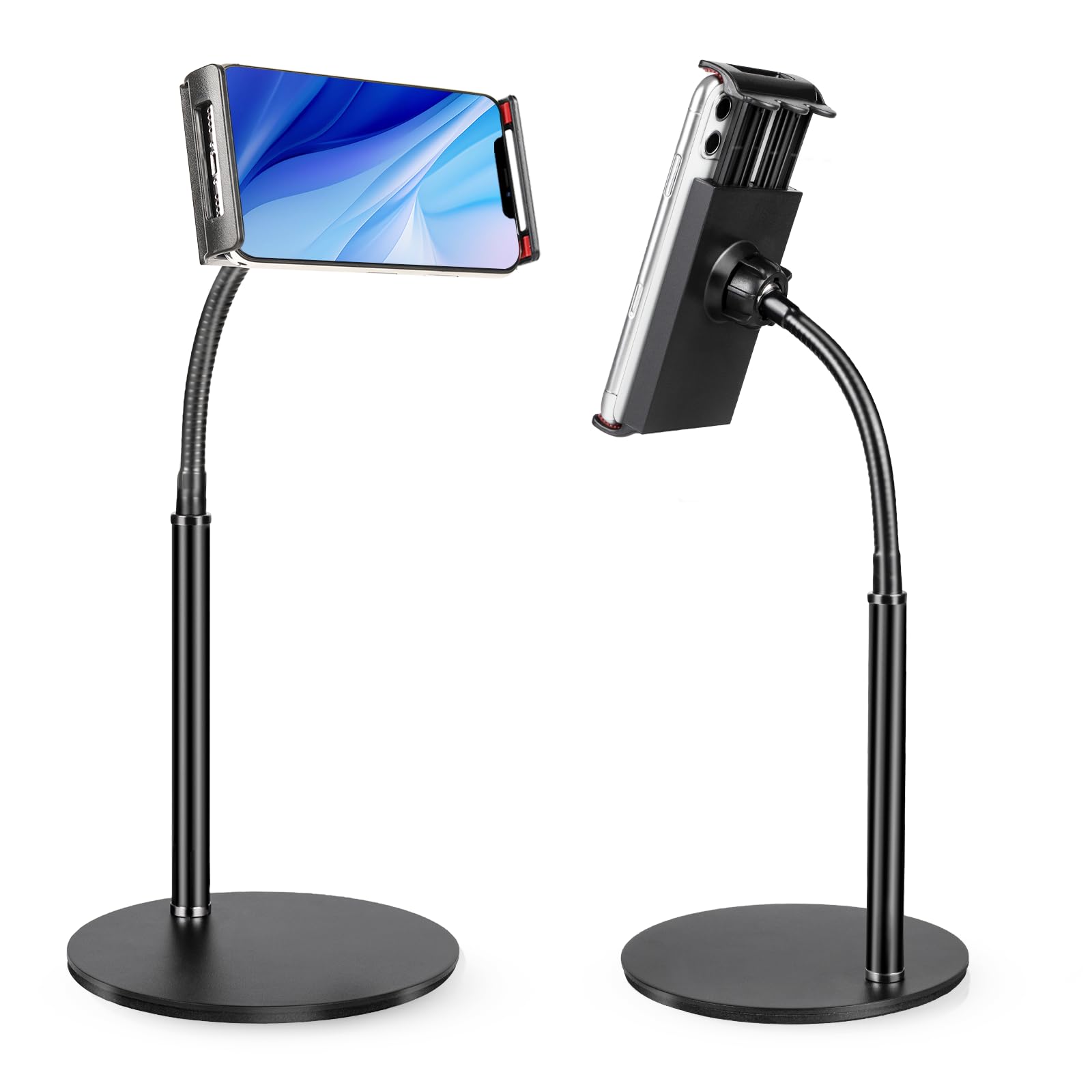 Kuryai Cell Phone Stand for Desk, Height & Angle Adjustable Gooseneck Phone Holder for Office/Home, Heavy Duty Base Universal Phone Holder, Compatible with 4.7""-9.7"" Devices, black-image-12