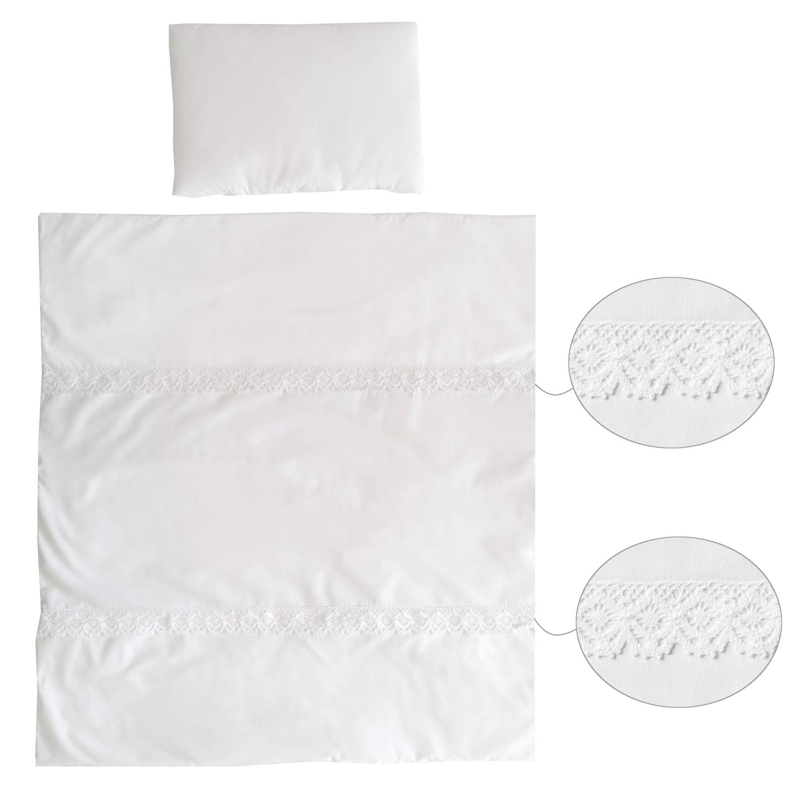 Vizaro - Edredón Med. 70x80cm + Almohada para Minicuna 50x80cm o Cuna de Colecho - 100% Algodón - Hecho UE - Bordado Blanco