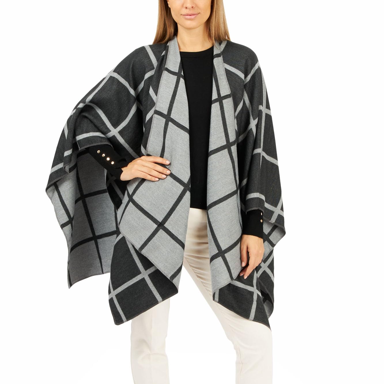 Women's Shawl Wrap Poncho Ruana Cape Cardigan Sweater Open Front for Fall Winter Spring