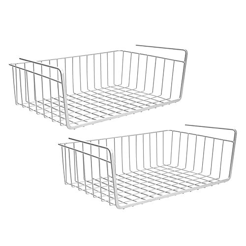 Go Hooked 16 Inch Undershelf Storage Basket Under Cabinet Storage Organizer Space Saving Versatile Heavy Duty Sleek and Sturdy Compact and Durable Modern Robust Elegant 2 Pcs Silver