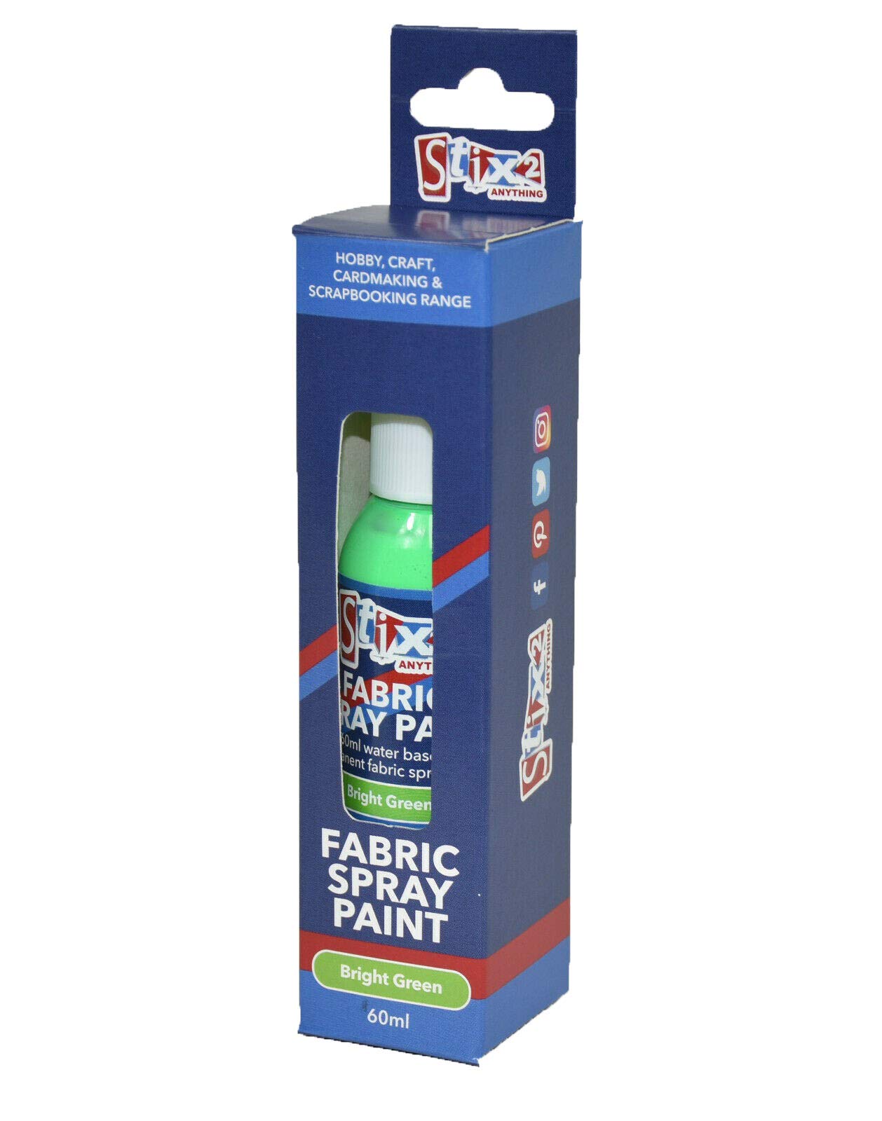 Stix2 Bright Green Fabric Fashion Spray Paint Permanent Art & Craft T-Shirt Textiles Assorted Colours (Bright Green)