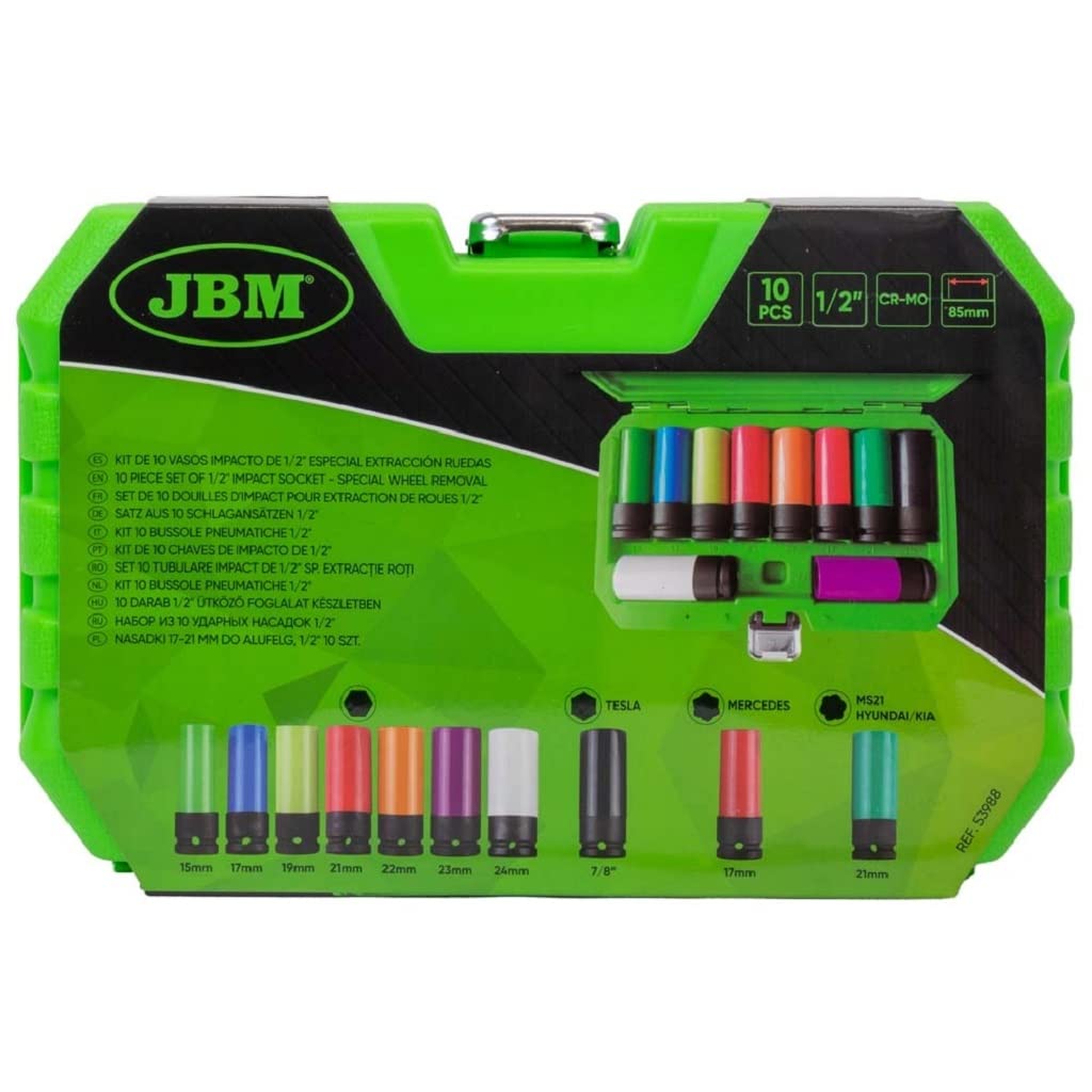 JBM 53988 Vasos Impacto De Especial Extracción Ruedas, 1/2"Hilo, 10 pcs