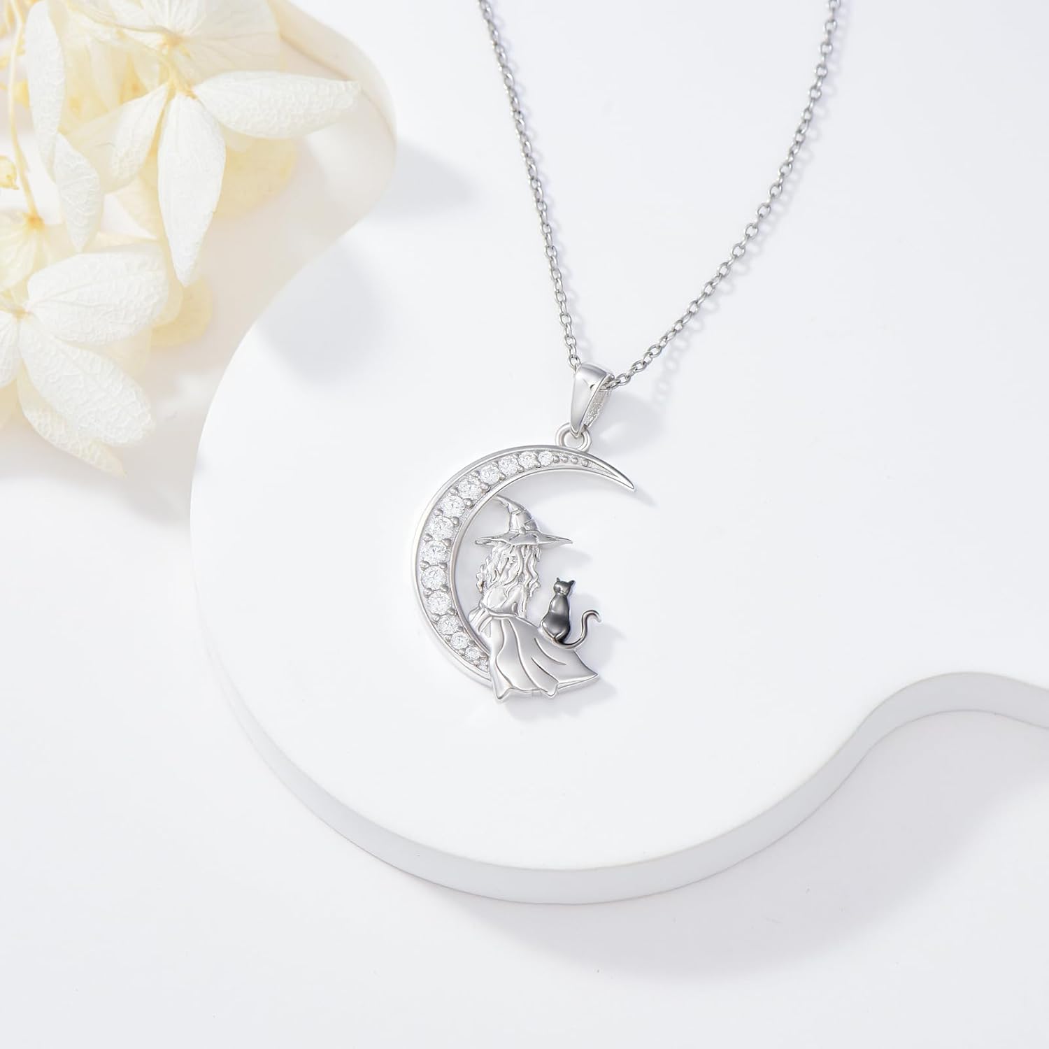 LONAGO Witch and Cat Moon Necklace Black Cat Necklace Jewelry Gift for Women - Image 3