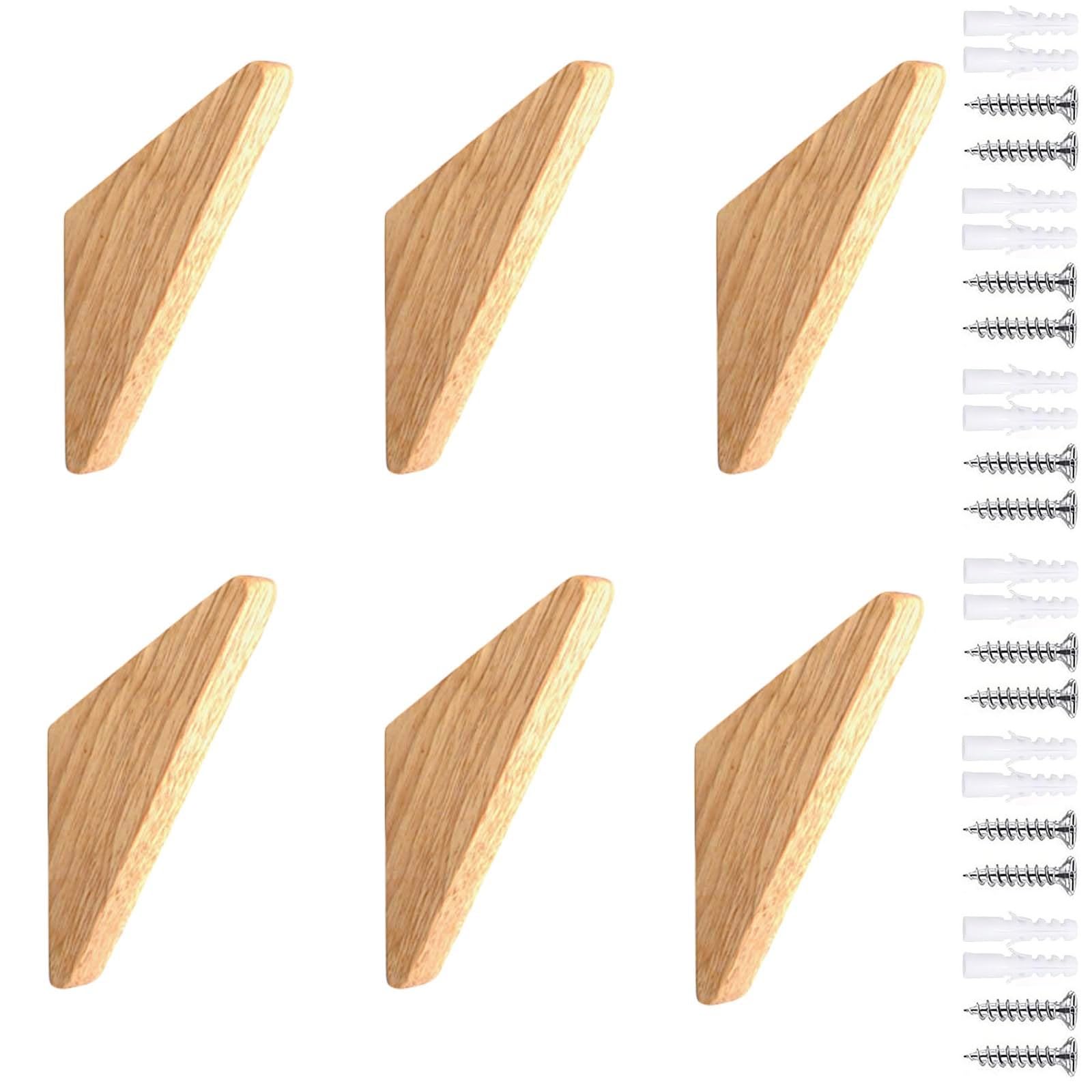 KEXYOAN 6 Pack Natural Wooden Coat Hook Wall Mount Beech Wood Decorative for Hats Bags Backpacks Wallets(Beech,14.2 * 4.4cm)