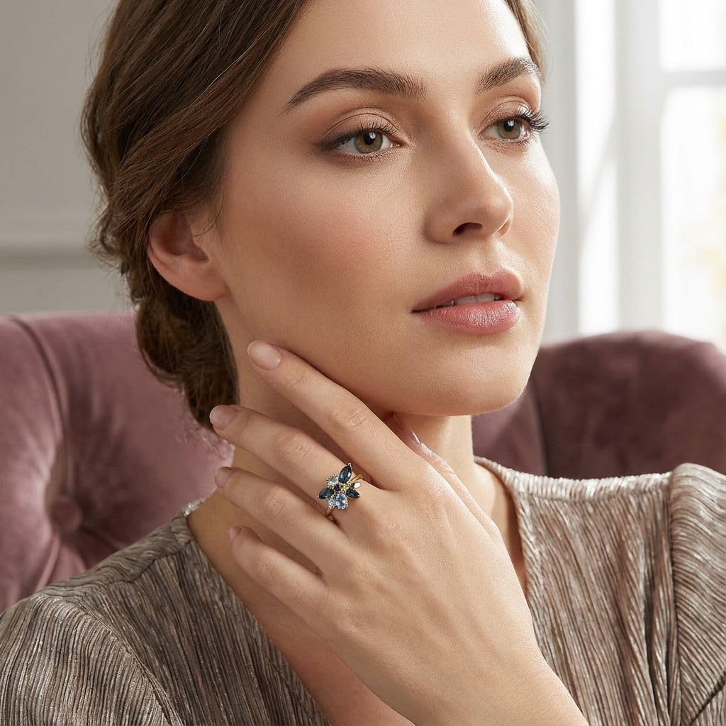 Santuzza 10K Solid Gold Cluster Gemstone Dainty Ring for Women