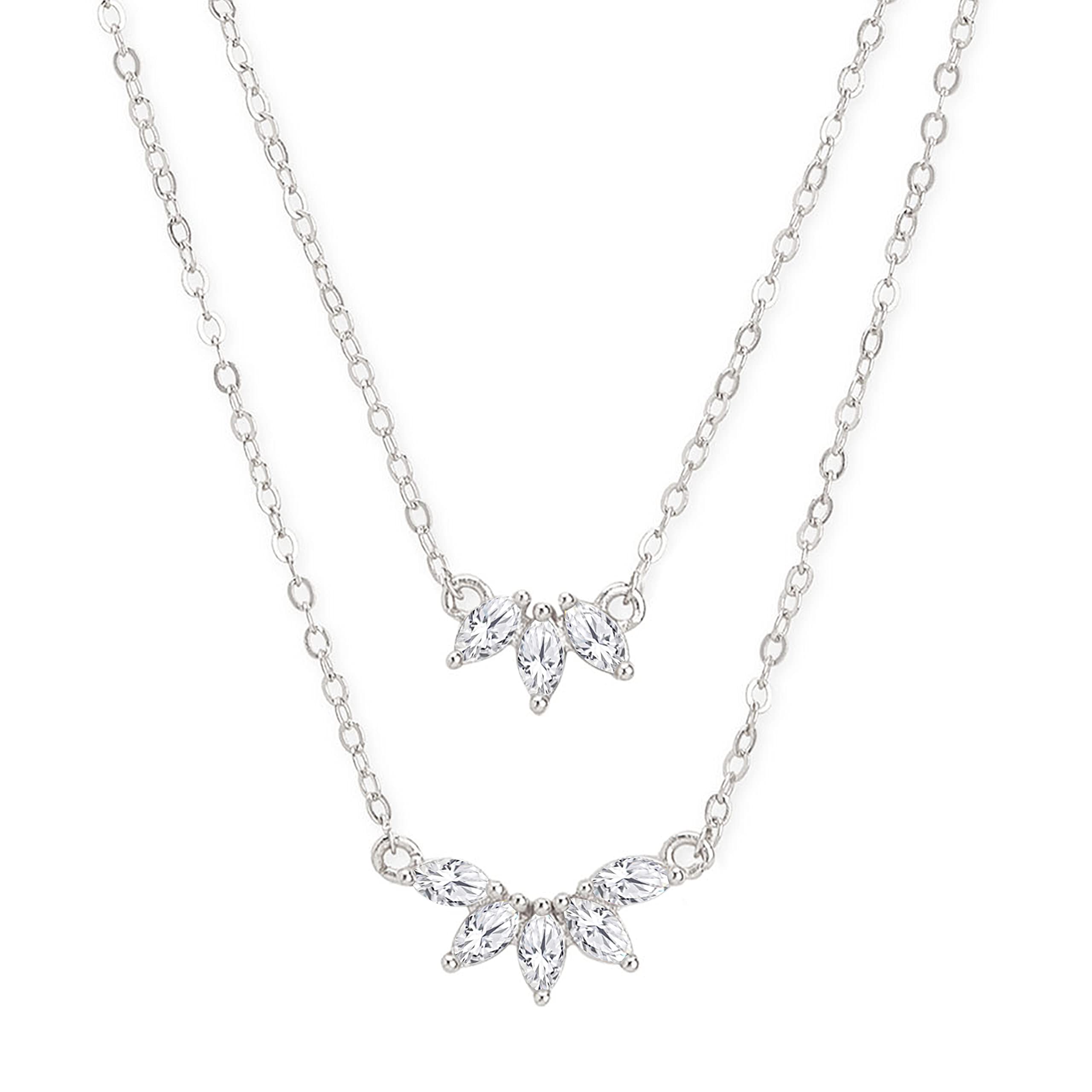 MINUTIAE Double Layered Chain Necklace With Flower Cut Diamond Pendant With Austrian Cubic Zirconia For Women And Girls With Extendable Chain (Silver) (B0BYP65RKJ) Amazon Price History, Amazon Price Tracker