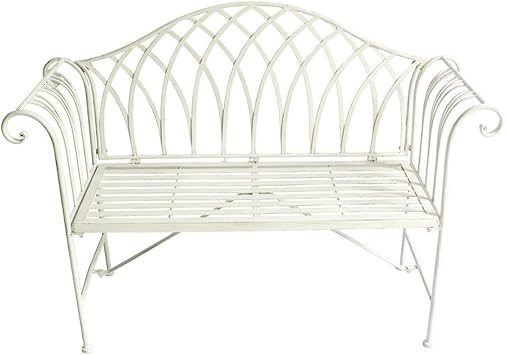 Outdoor Garden Bench Outdoor Bench with Backrest Armrest, Forged Iron 51.1-inch Outdoor Garden Bench, 2-person Metal Bench Park BenchWhite