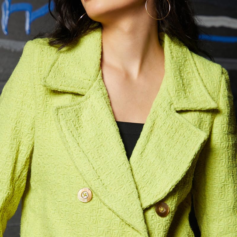 Image of PINACOLADA Women's Double-Breasted Fleece Long Coat for Casual Wear | Lapel Collar | Long Sleeve | Button Closure | Coat Crafted with Comfort Fit for Everyday Wear