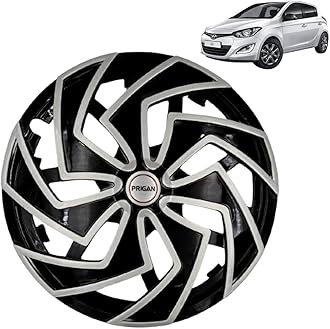 Prigan Wheel Cover for Hyundai I20 Old 14 Inch Black Silver Wheel Cap (Available in 13,14 Inch) (Set of 4 Pcs) (Press Fitting) Model- Spider BS-14