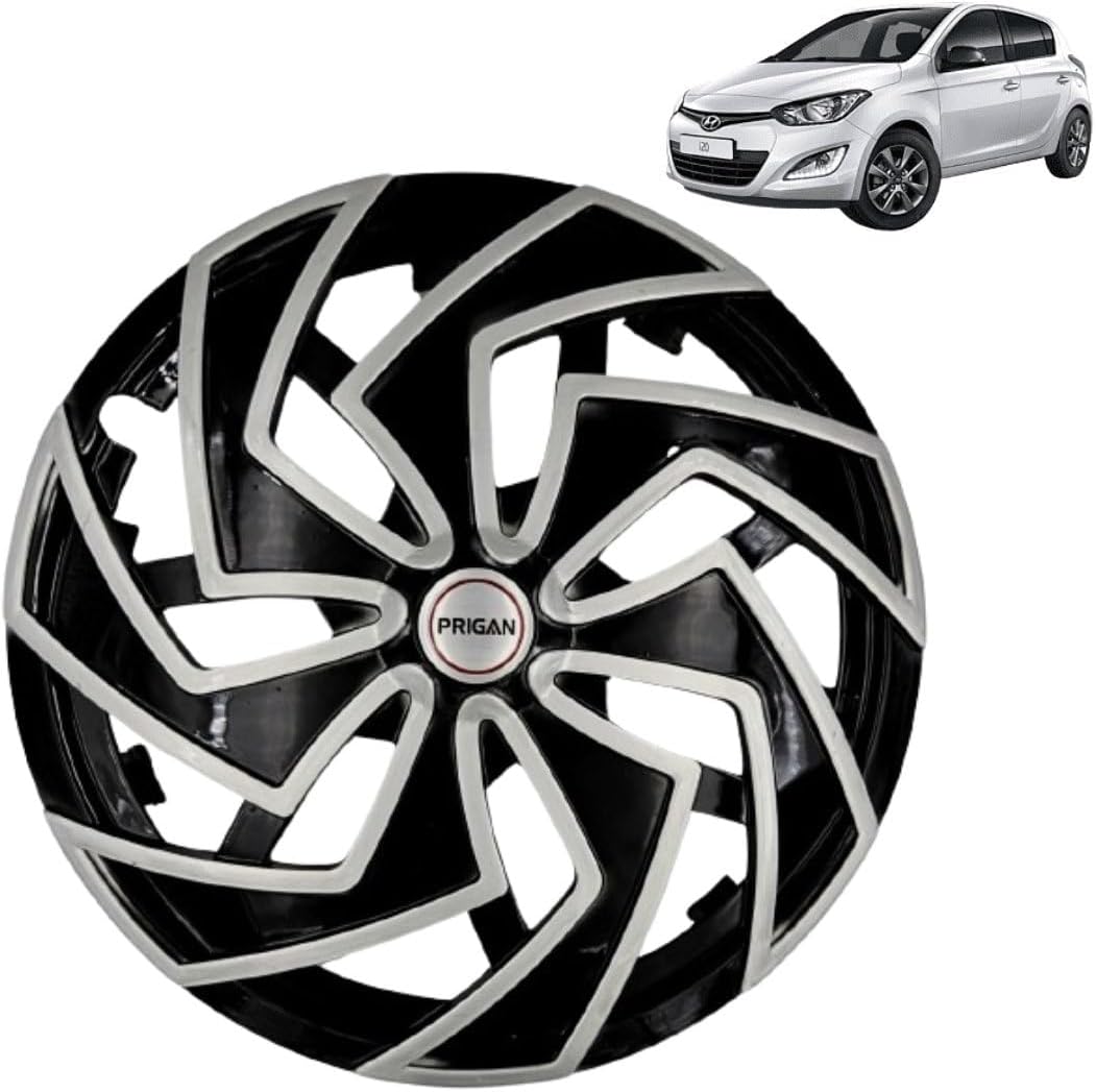 Prigan Wheel Cover for Hyundai I20 Old 14 Inch Black Silver Wheel Cap (Available in 13,14 Inch) (Set of 4 Pcs) (Press Fitting) Model- Spider BS-14