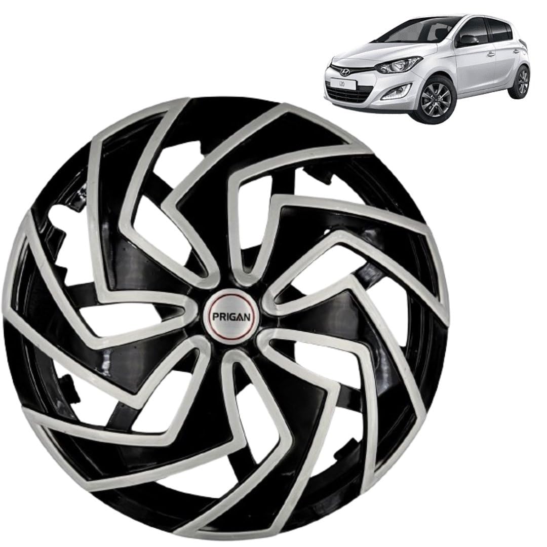 Prigan Wheel Cover for Hyundai I20 Old 14 Inch Black Silver Wheel Cap (Available in 13,14 Inch) (Set of 4 Pcs) (Press Fitting) Model- Spider BS-14