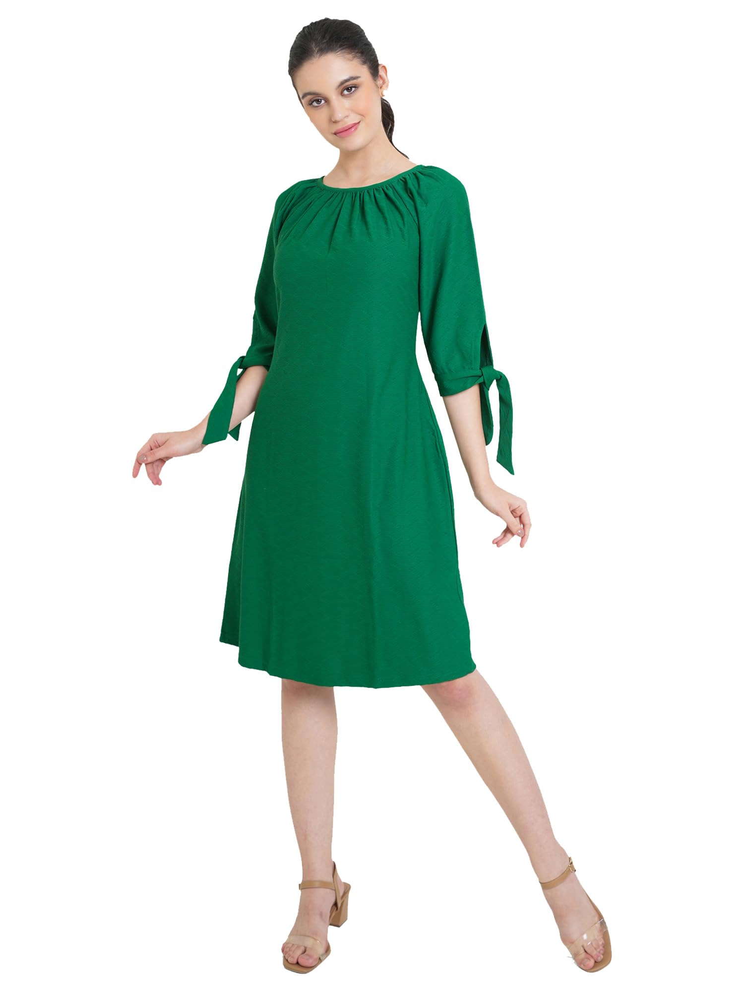 Purvaja Womens A-Line Below Knee Length Dress (Nisi-011-013) (In, Alpha, M, Green)