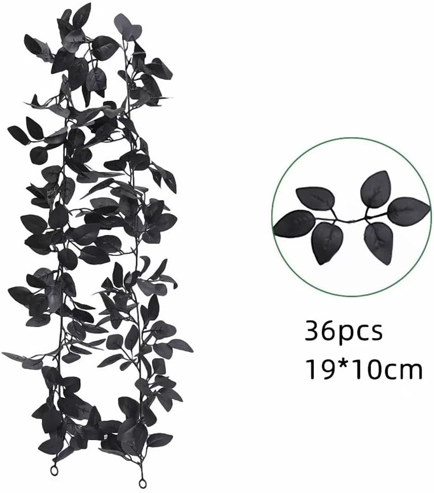 5.7フィート ハロウィンガーランド 人工ブラックメープルリーフ つる バラの葉 ガーランド 自宅 マントルピース テーブル ドア