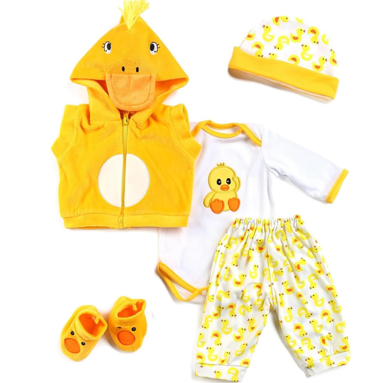 Reborn Baby Dolls Clothes Yellow Duck 5pcs Set for 17-22 Inch Newborn Baby Doll Girl&Boy Baby Doll Clothing Sets Outfit Accessories