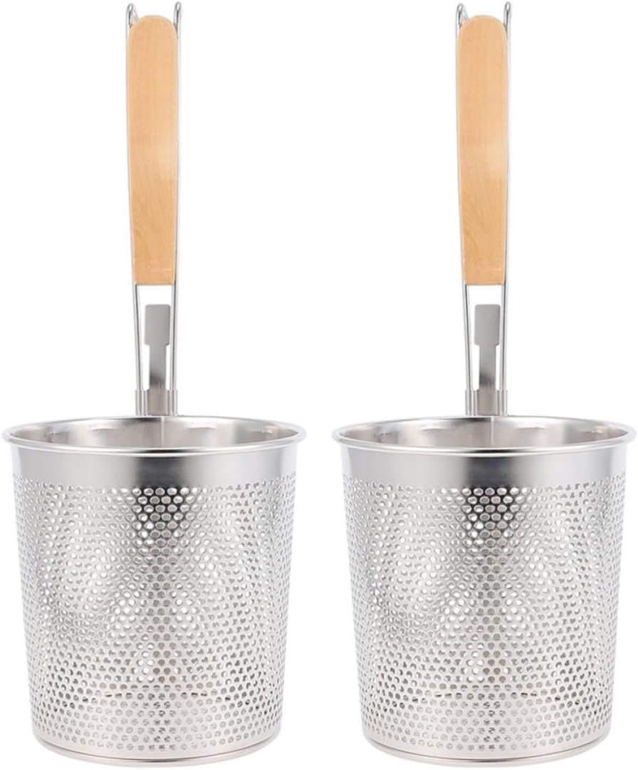 2pcs Stainless Steel Noodle Strainer Basket with Perforated Stackable Design for Cooking Spicy Hot Pot and Dumplings, Multifunctional Kitchen Colander for Easy Noodle Cooking