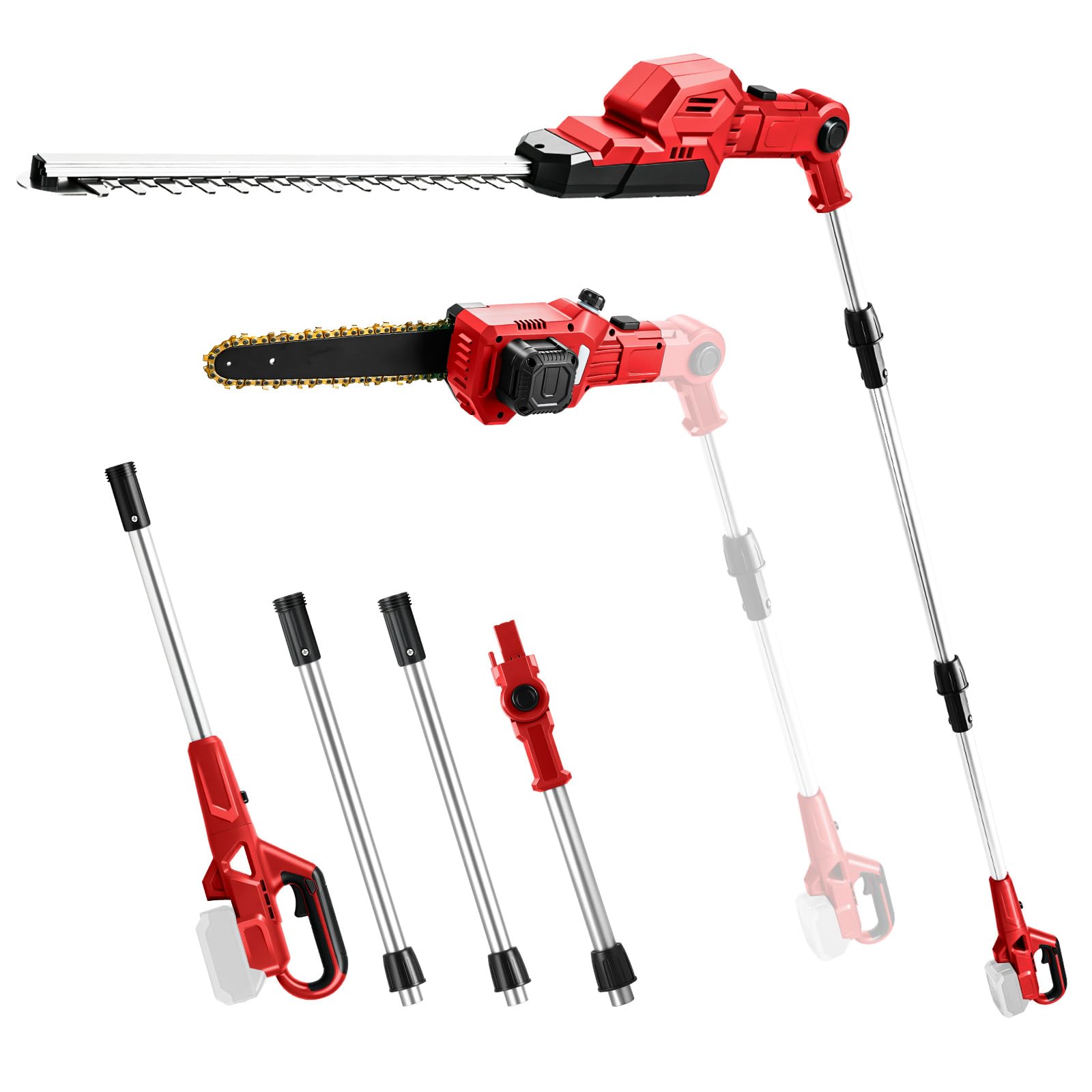 Bezprzewodowa piła do żywopłotu 2 w 1, kompatybilna z akumulatorem Milwaukee 18 V, elektryczną piłą łańcuchową 20 cm, przedłużaczem 40 cm, trymer do żywopłotu do krzewów, drzew, kończyn i gałęzi (bez