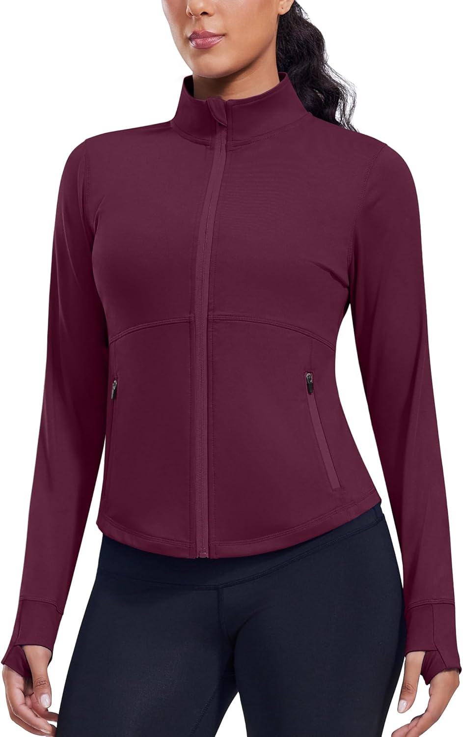 PINSPARK Women's Cropped Workout Jacket Lightweight Full Zip Running Jacket Comfy Slim Fit Athletic Jackets with Thumb Holes