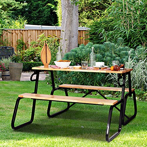 Ashgrove Foldable Picnic Table & Convertible Bench – 2-in-1 Convert Bench Seat, Folding Table...
