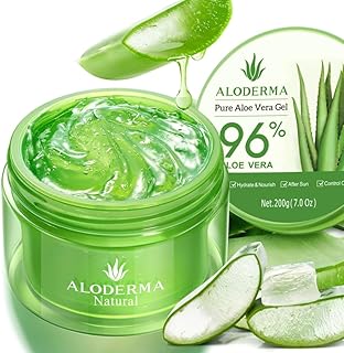 Aloderma Gel orgánico de aloe vera para cara y cuerpo, fabricado dentro de las 12 horas de la cosecha, gel de aloe vera 96% puro para piel, cuero cabelludo y cabello, hidratante calmante de aloe
