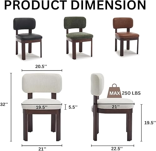 Miniatura 2 de Farmhouse - Juego de 2 sillas de comedor color beige, modernas sillas tapizadas de lino para cocina y comedor, marco de madera de nogal, cómoda