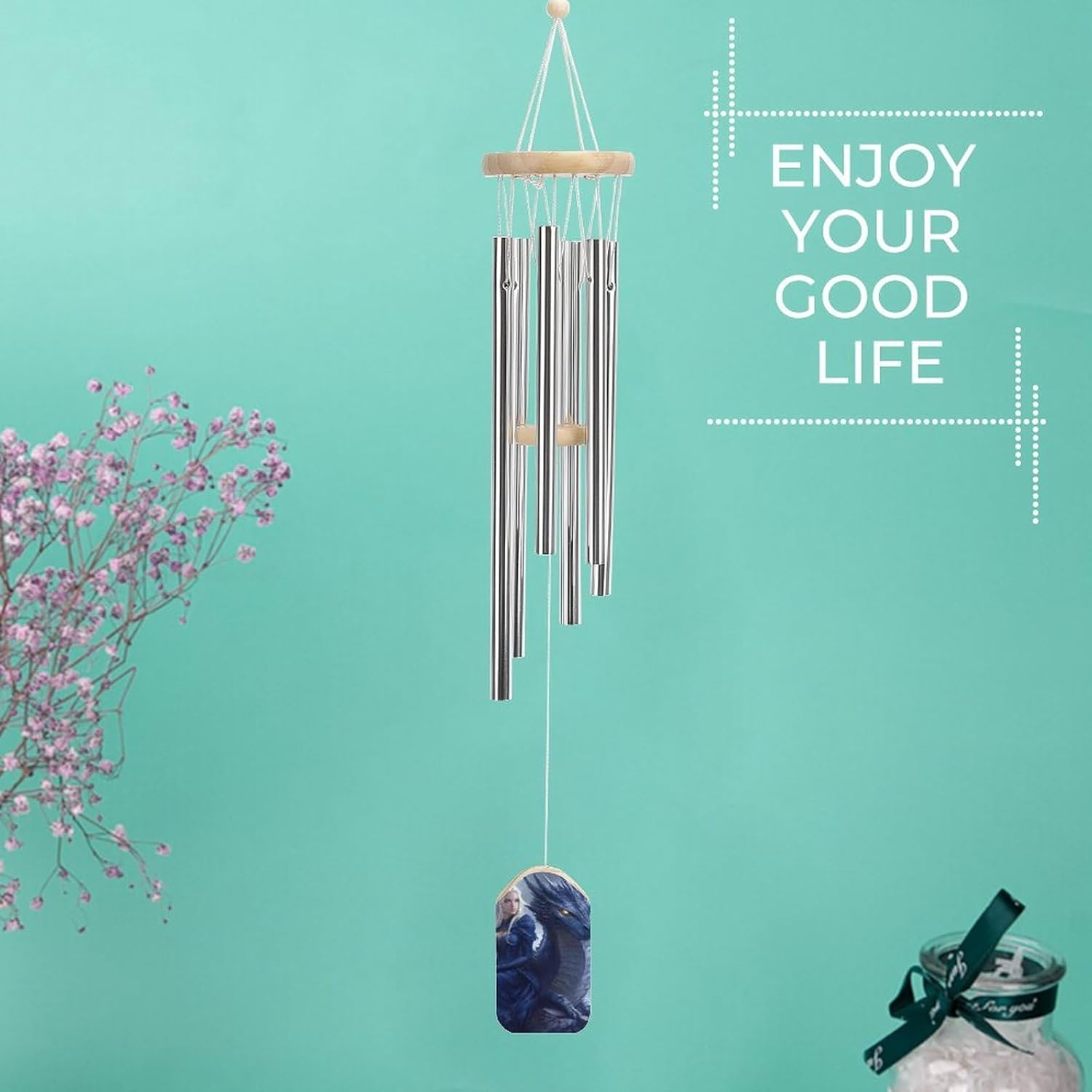 Dragon & Castle Wooden Wind Chimes Deep Tone Memorial Windchime for Outside Garden Home Decoration
