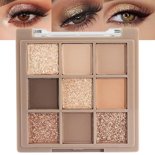 Miniatura 1 de Paleta de sombras de ojos de ojos-05# de 9 colores nude champán dorado mate brillo para maquillaje de ojos, alta pigmentación marrón sombra de ojos