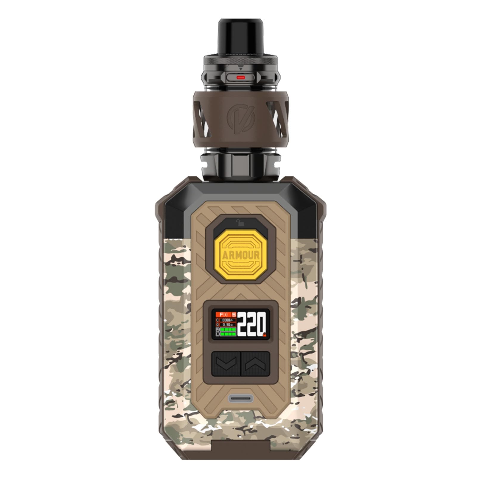 Vaporesso ARMOUR MAX Kit[ iTank T Edition ] 220W Armour Max Mod with 6 ml Top Tilling itank T Atomizer, Support GTI Coil (0.2Ω/0.4Ω), No Battery, no nicotine (ARMOUR MAX Kit（itank T) Camo Brown)