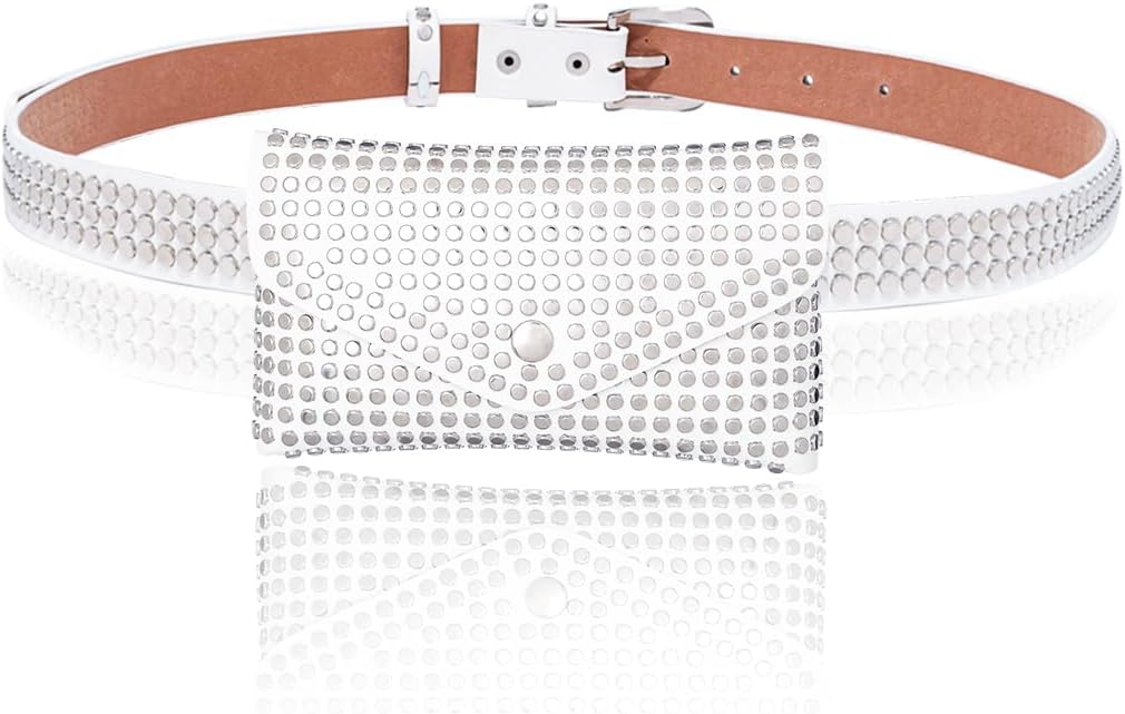 Urieo Studded Belt Bag, Black Leather Waist Bag for Women