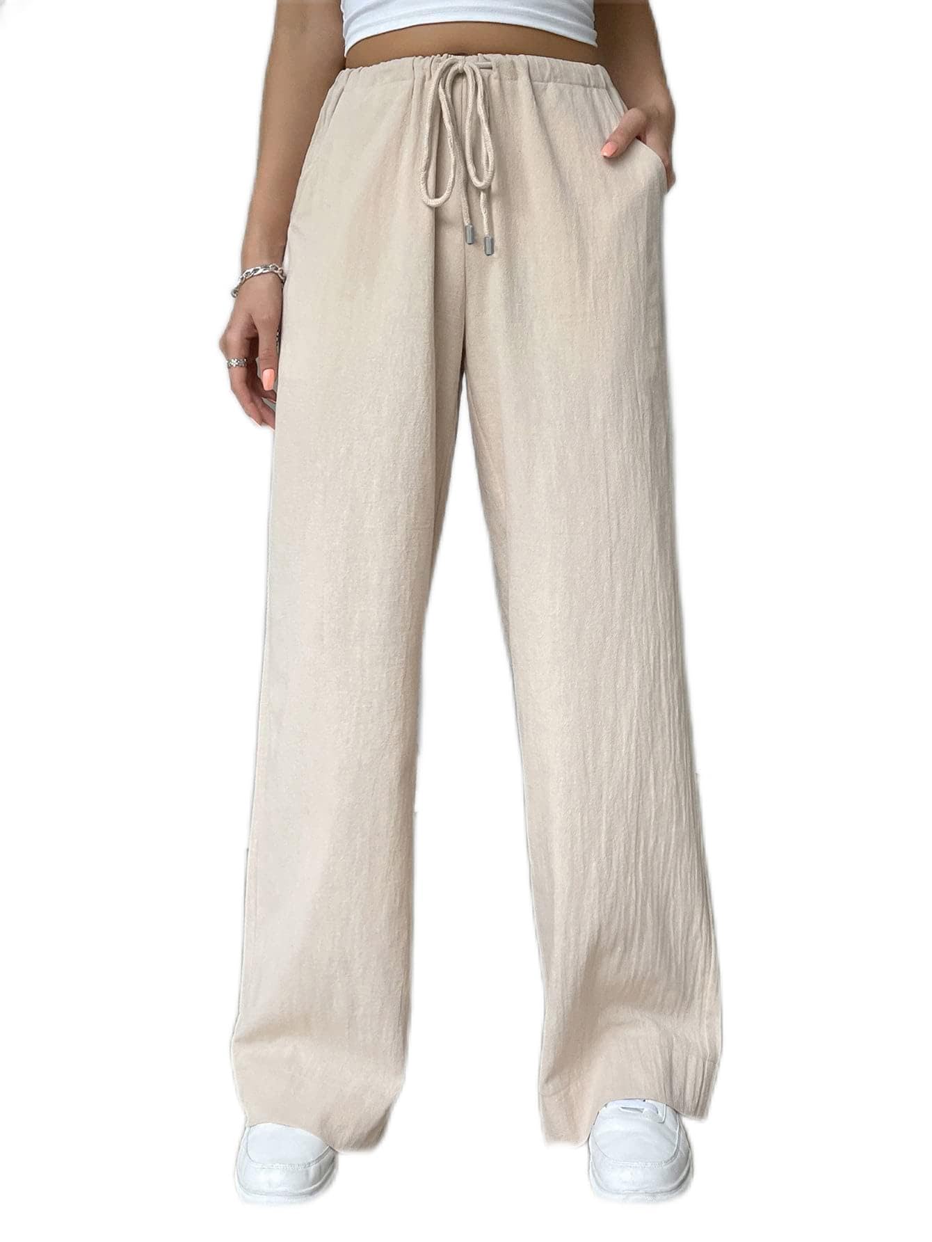 CRYBA Womens Pants Drawstring Waist Slant Pocket Wide Leg Pants Pant for Women