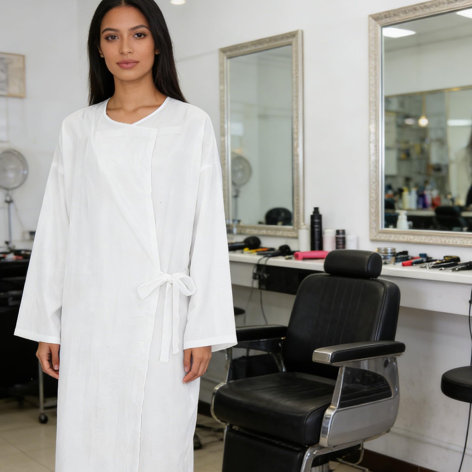 Capas de peluquería para clientes: estilo kimono con lazo ajustable en la cintura - Capa grande de crepé para corte, teñido y maquillaje, spa, barbería y hotel.