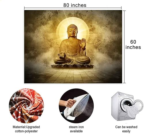 Miniatura 5 de BULOR Tapiz de Buda sentado con luces doradas, tapiz de loto meditando zen, tapiz para colgar en la pared de niños, bebé, cumpleaños, dormitorio,