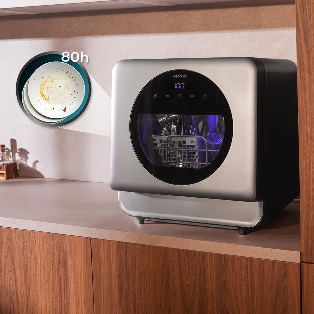 Cecotec Lavastoviglie Compatto Libero Installazione Desktop Bolero Forero 1150 Dark, 3 Posate, Basso consumo, 6 programmi, Touch Control Panel, Funzioni come Long Storage e Delay Start, Dark Inox