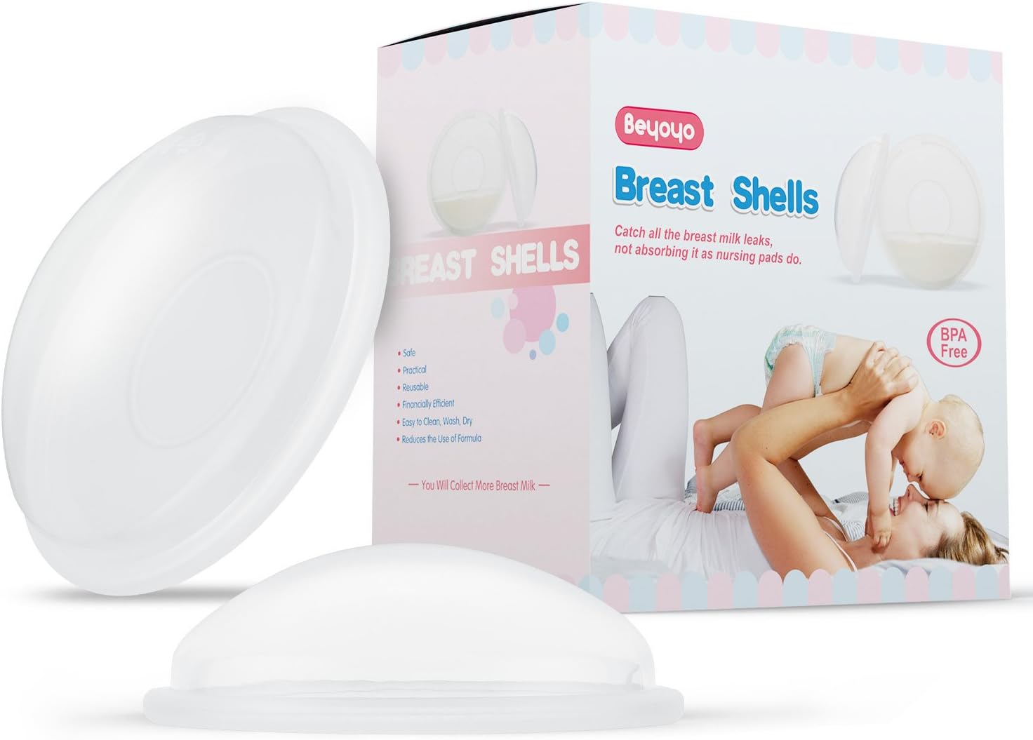 Breast Shells for Nursing Moms, Nursing Cups - 2 Pack, Collect Breast Milk and Protect Sore Nipples, Easy to Clean, Soft and Flexible Silicone Material, Reusable