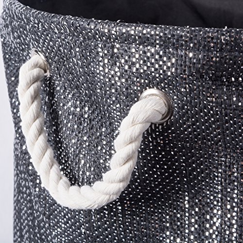 Dii Decorative Metallic Lurex Storage Basket, Collapsible & Convenient For Home Organizational Solutions (Large Round- 15X20), Black #TOP1