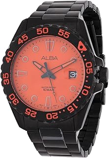 ساعة يد بحركة كوارتز وشاشة عرض أنالوج وسوار أسود من الستانلس ستيل للرجال من البا، موديل AS9N17X