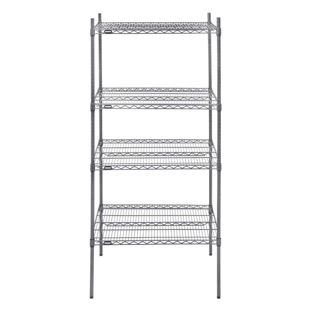 Shelving Unit with 4-Shelves Dark Grey Wire- 36" L x 24" W x 63" H by HUBERT – Alloy Steel, Flint, Model K2436-3F