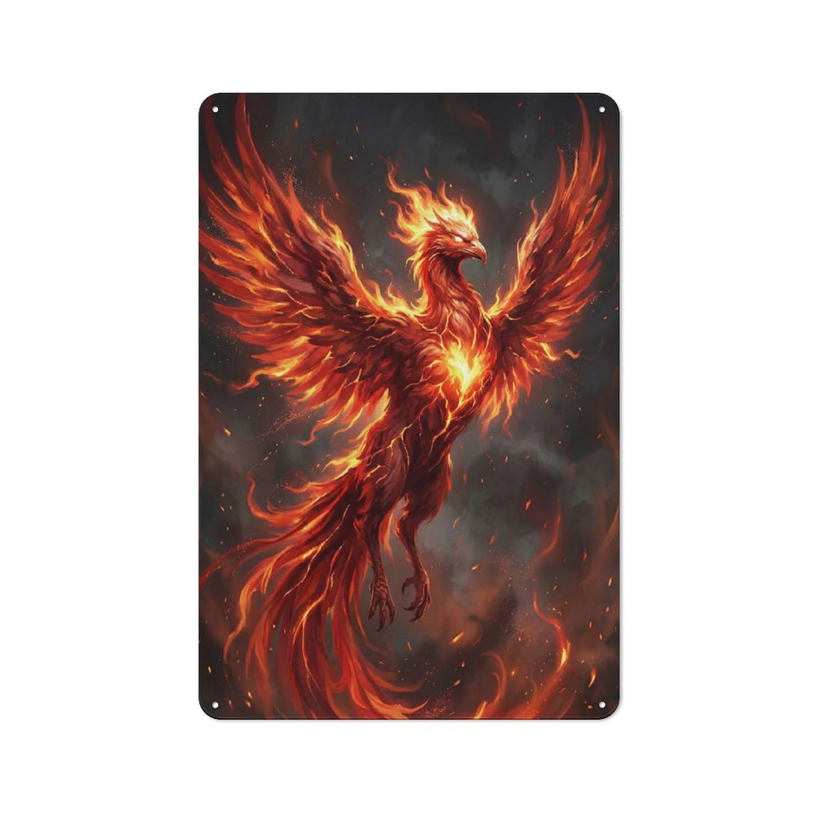 Junmoney Style-4 Fiery Phoenix In Flight Retro Metal Sign 30X20cm For Café Or Restaurant, Gift For Restaurant Decor Fans During The Christmas Season
