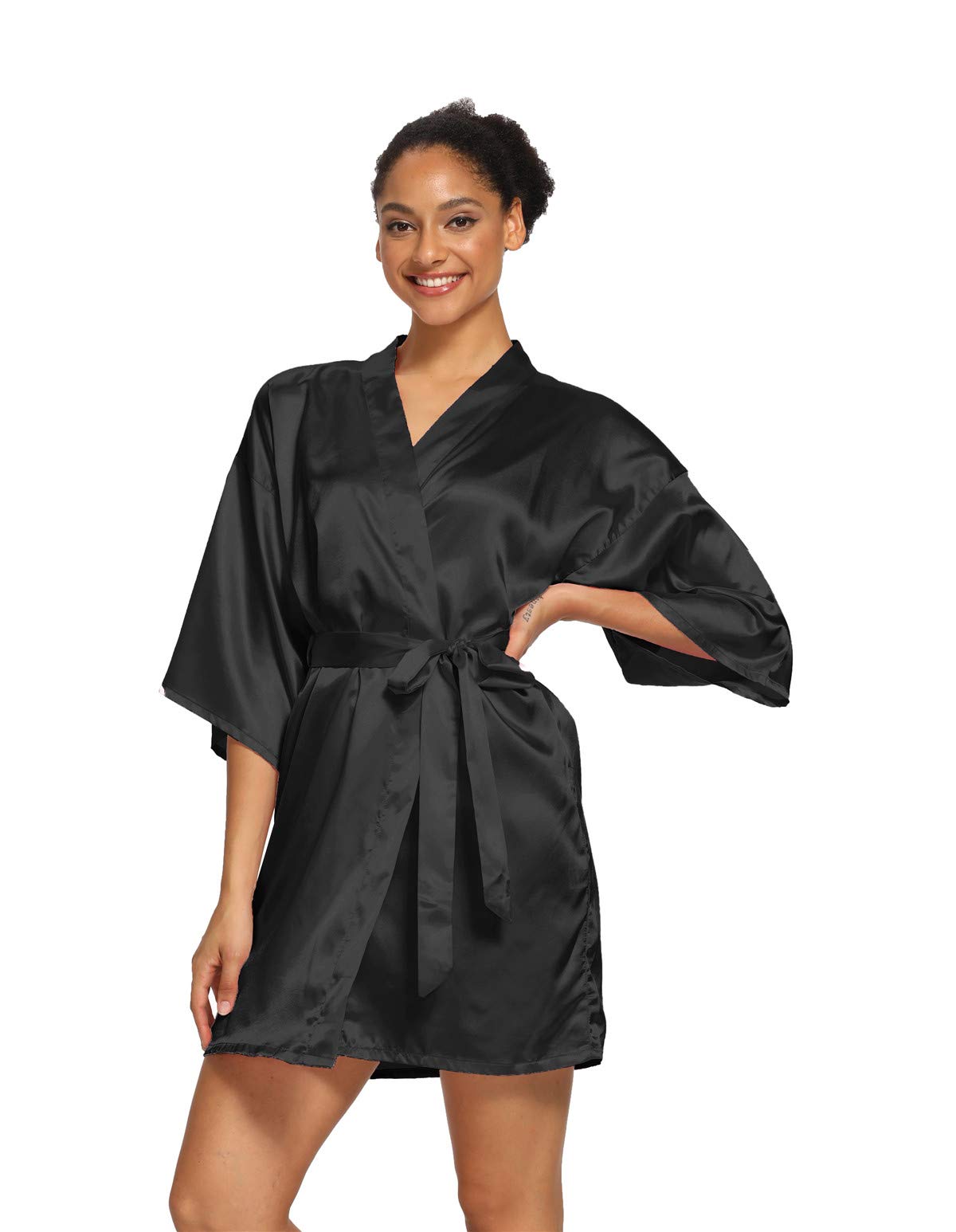 Womens Satin Robes Floral Bridesmaid Robes Short Silk Kimonos Sleepwear
