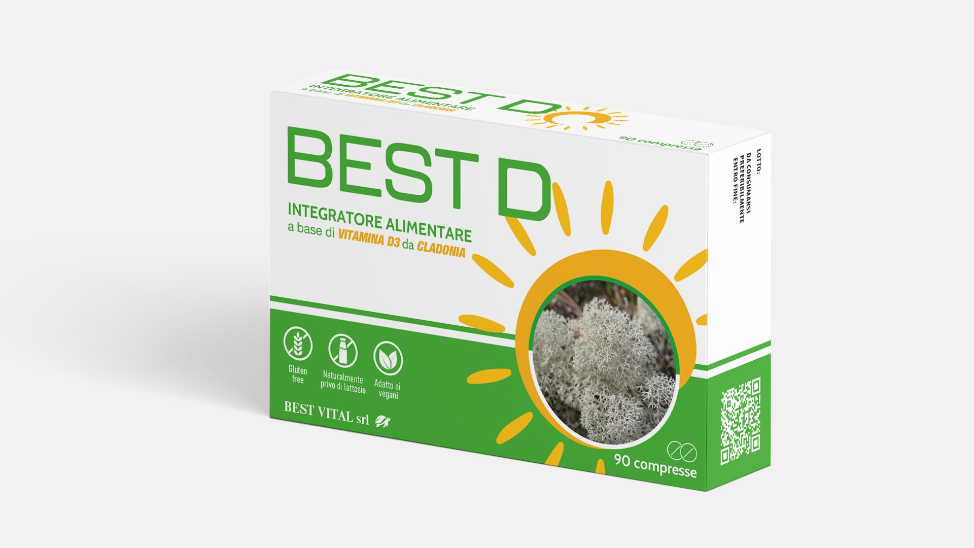 BEST D Integratore Alimentare con Vitamina D3 da Cladonia, Senza Glutine, Adatto ai Vegani, 90 Compresse