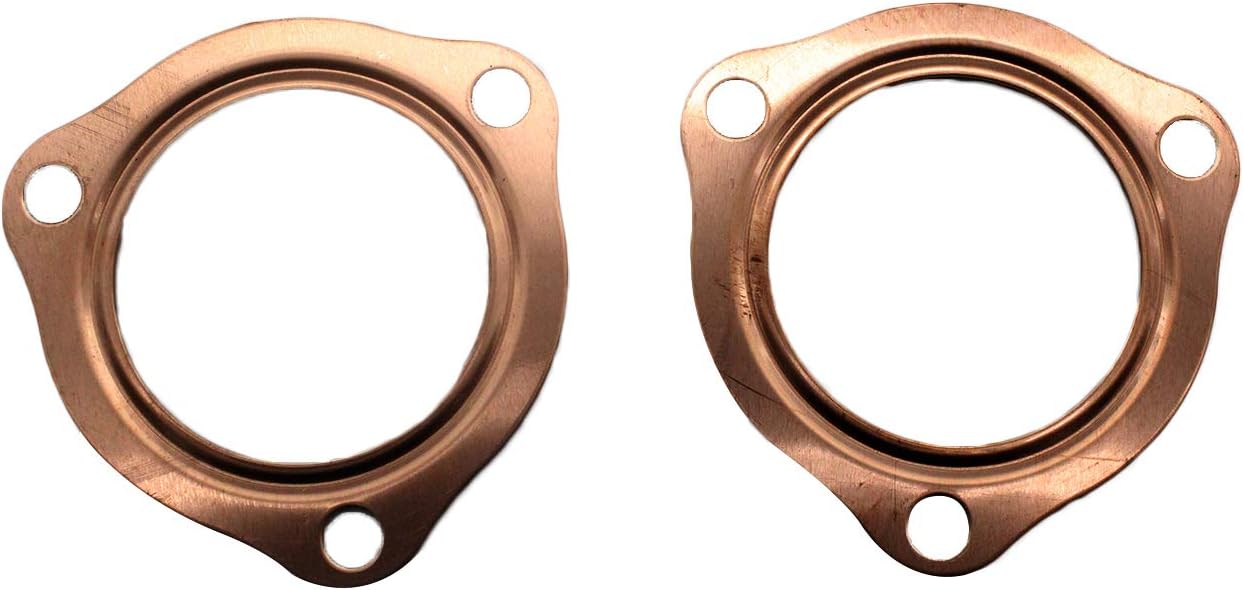 2.5 Inch Header Collector Gaskets(1 Pair) 2pcs Copper Header Exhaust Collector Gaskets 2 1/2" Exhaust Gaskets Durable Reusable for All SBC BBC 302 350 454 (3 Bolt Pattern)