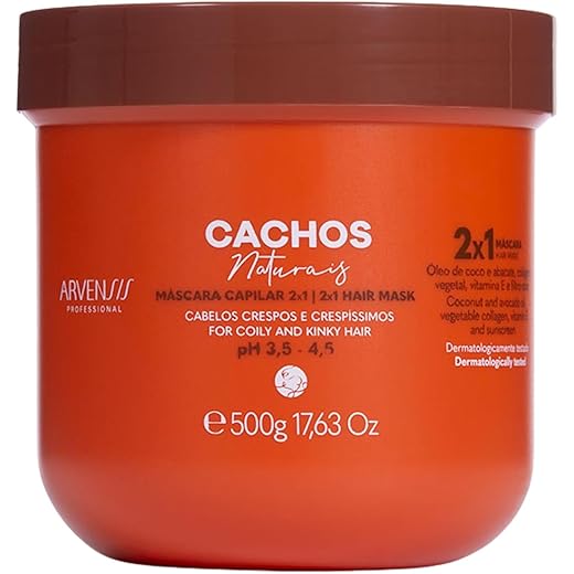Arvensis – Máscara 2 em 1 No Poo Cachos Naturais 500g, Hidratação, Definição, Limpeza Suave, Fórmula Vegana, Para Cachos