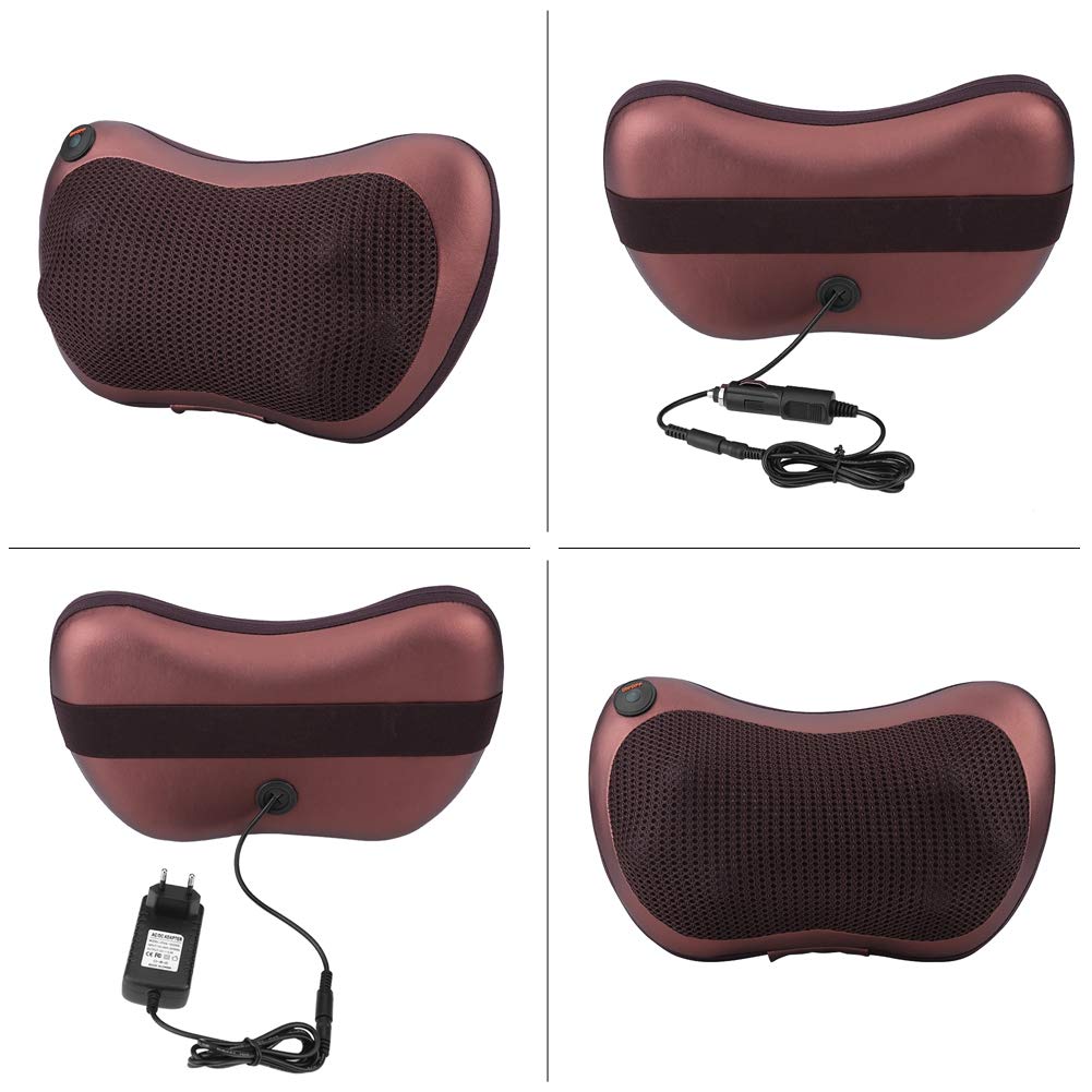 Massagekissen,12V Auto 8 Knetwalzen Heizung Nacken Schulter Rückenmassage Kissen Kissen Shiatsu(coffee)