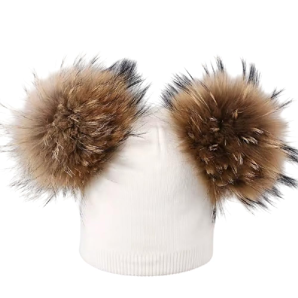 Cappello Cuffia Elasticizzato PON PON Vera Pelliccia Naturale per Bambini 1-3 Anni Baby Hat Berretto