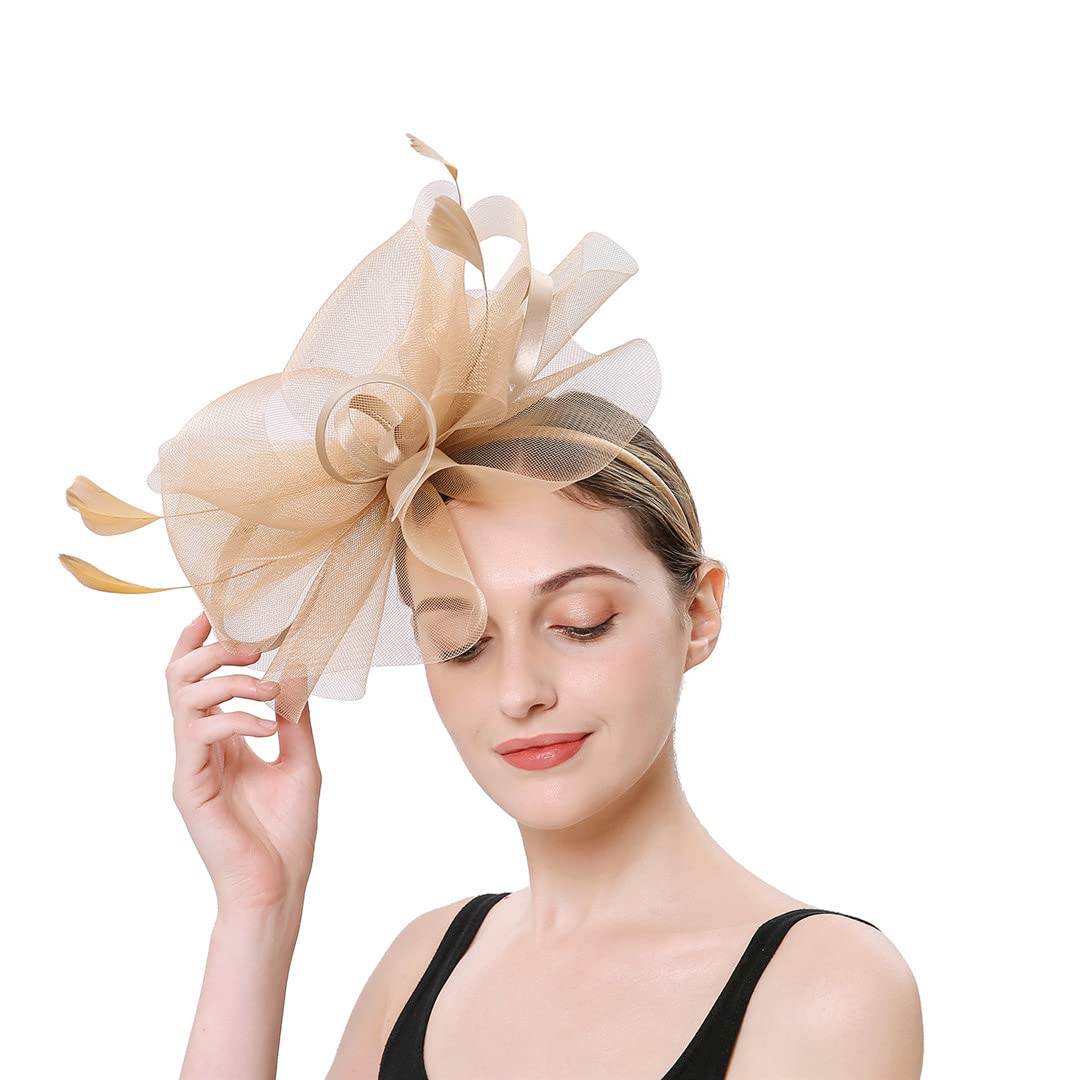 Lmtossey Cappello da donna Fascinators da sposa Accessori per capelli Cappelli a rete da festa Cappelli da sposa in piuma Copricapo da sposa