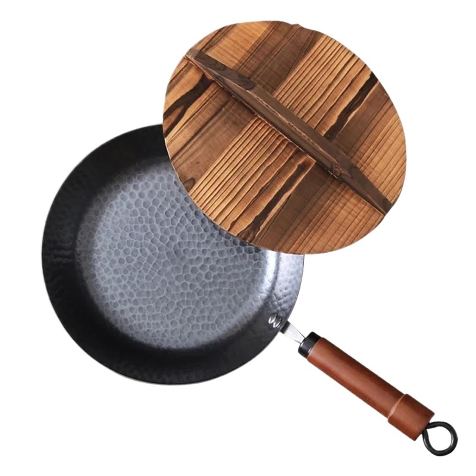 ASerZenith Wok Pan Cast Iron Wok Pan Traditional Cookware Induction Compatible Non-Stick Frying,28Cm With Lid
