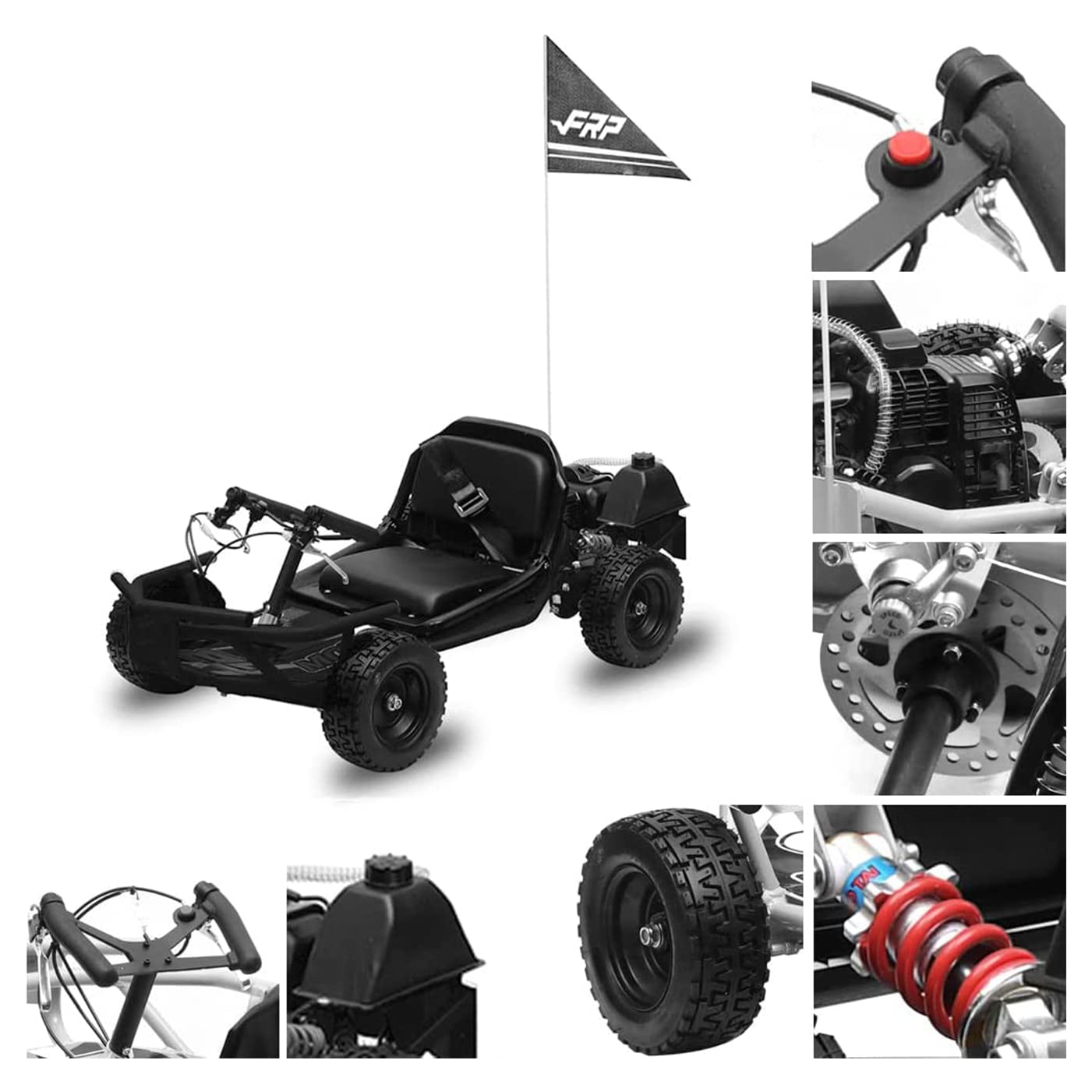 FRP 2021 51CC, 2-Stroke (Air-Cooled) Kids Gas Go Kart, Support Up to 175 lbs, Max Speed 20 mph, Gas 