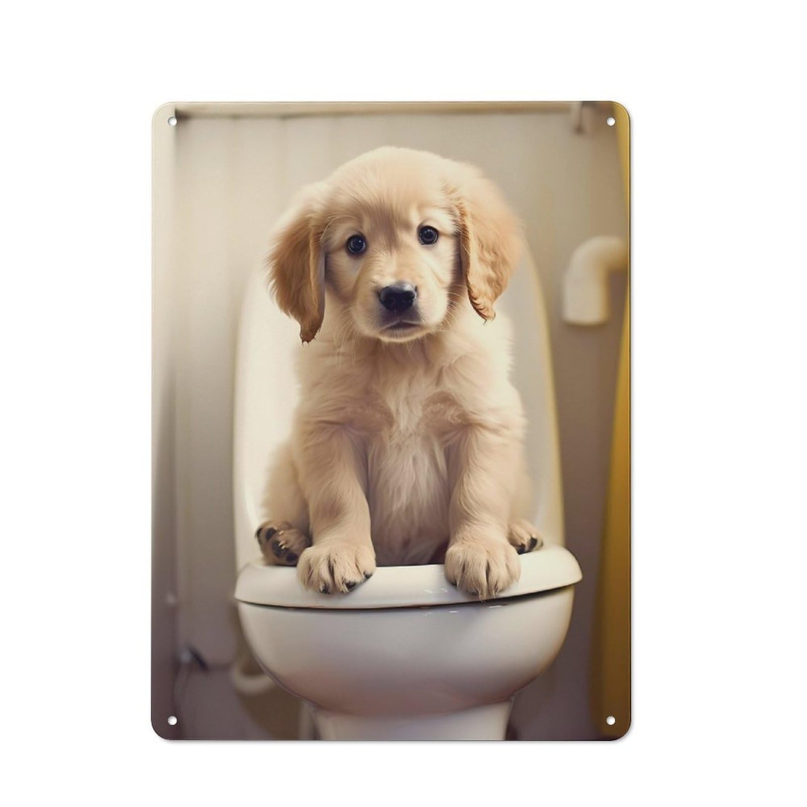 Junmoney Golden Retriever Puppy Wc Rustic Tin Wall Plaque 40X30cm For Studio Or Craft Room, For Garage, Workshop And Man Cave Decoration