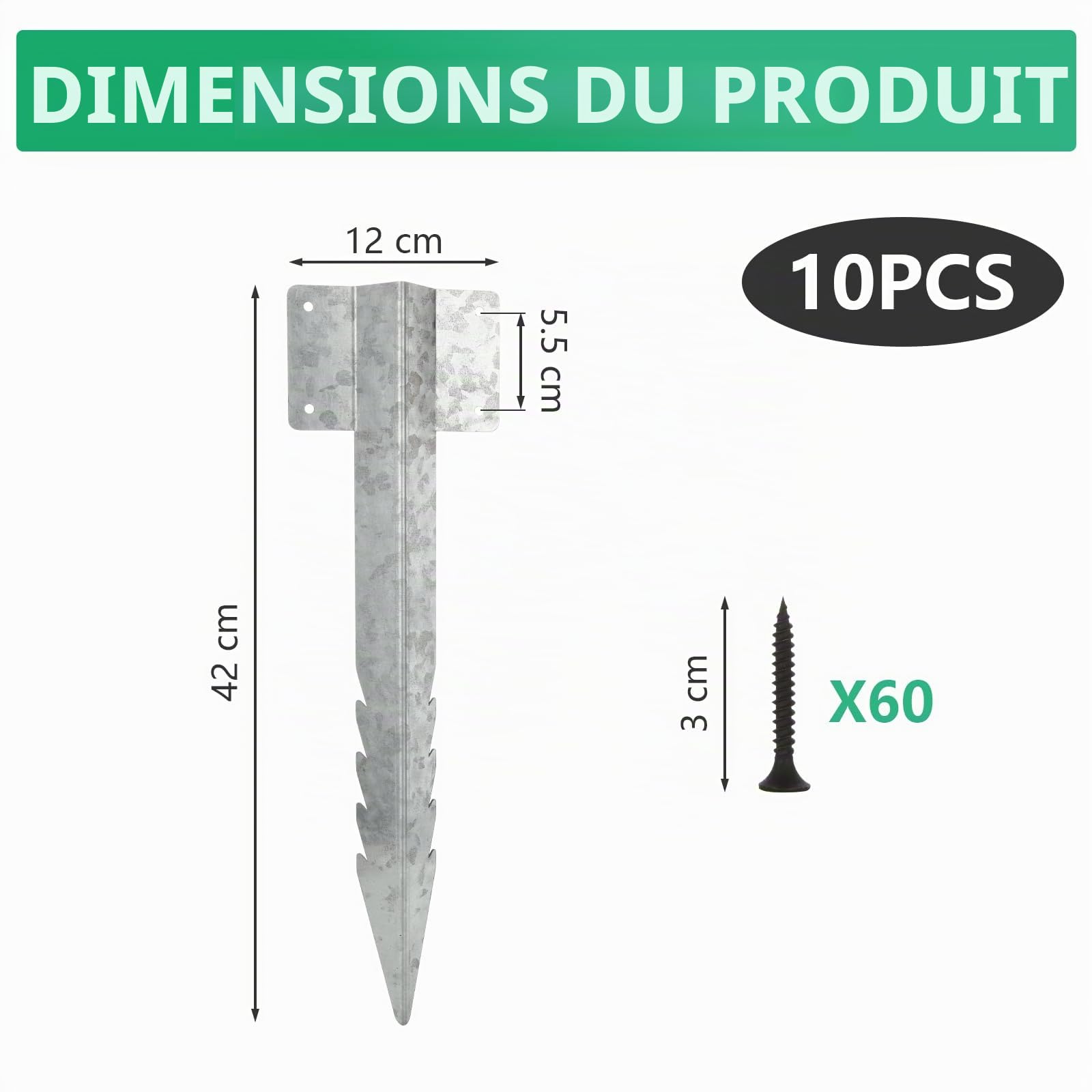 WOPPLXY Lot de 10 supports de traverses de chemin de fer – Piquets de traverses en bois robustes de 42 cm et de fixation – Ancrage de fixation de 40,6 cm pour traverse de chemin de fer, traverse de