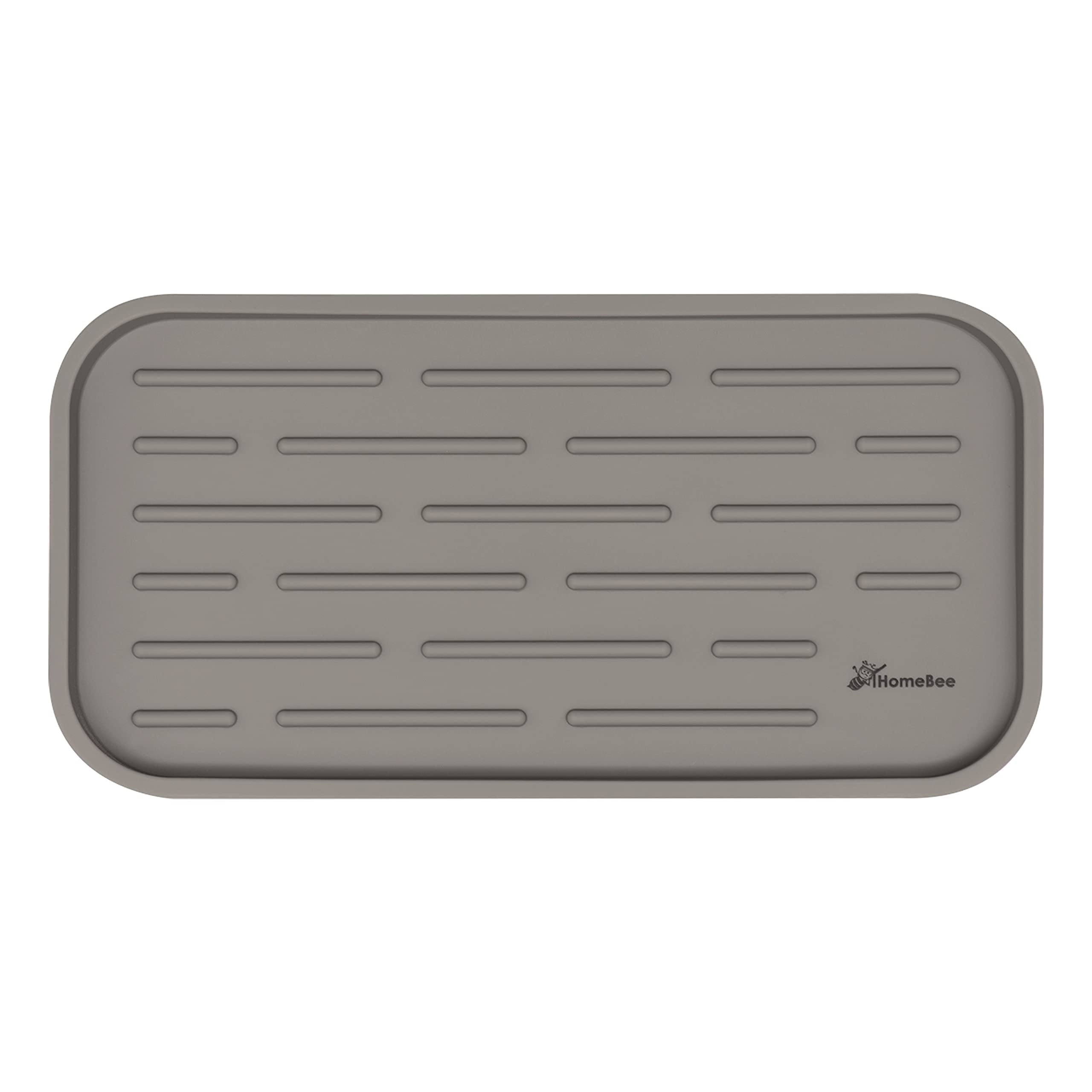 HomeBee, Silicone Kitchen Bath Vanity Organizer Tray, Non-Slip Durable Multipurpose Sink Caddy | Sponge, Brush, Dish Soap Dispenser Rubber Holder | Heat Resistant and Dishwasher Safe, Grey